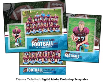 Football Photo Template Pack F: Memory Mate, Individual, Team Photoshop PSD (Digital File Only)