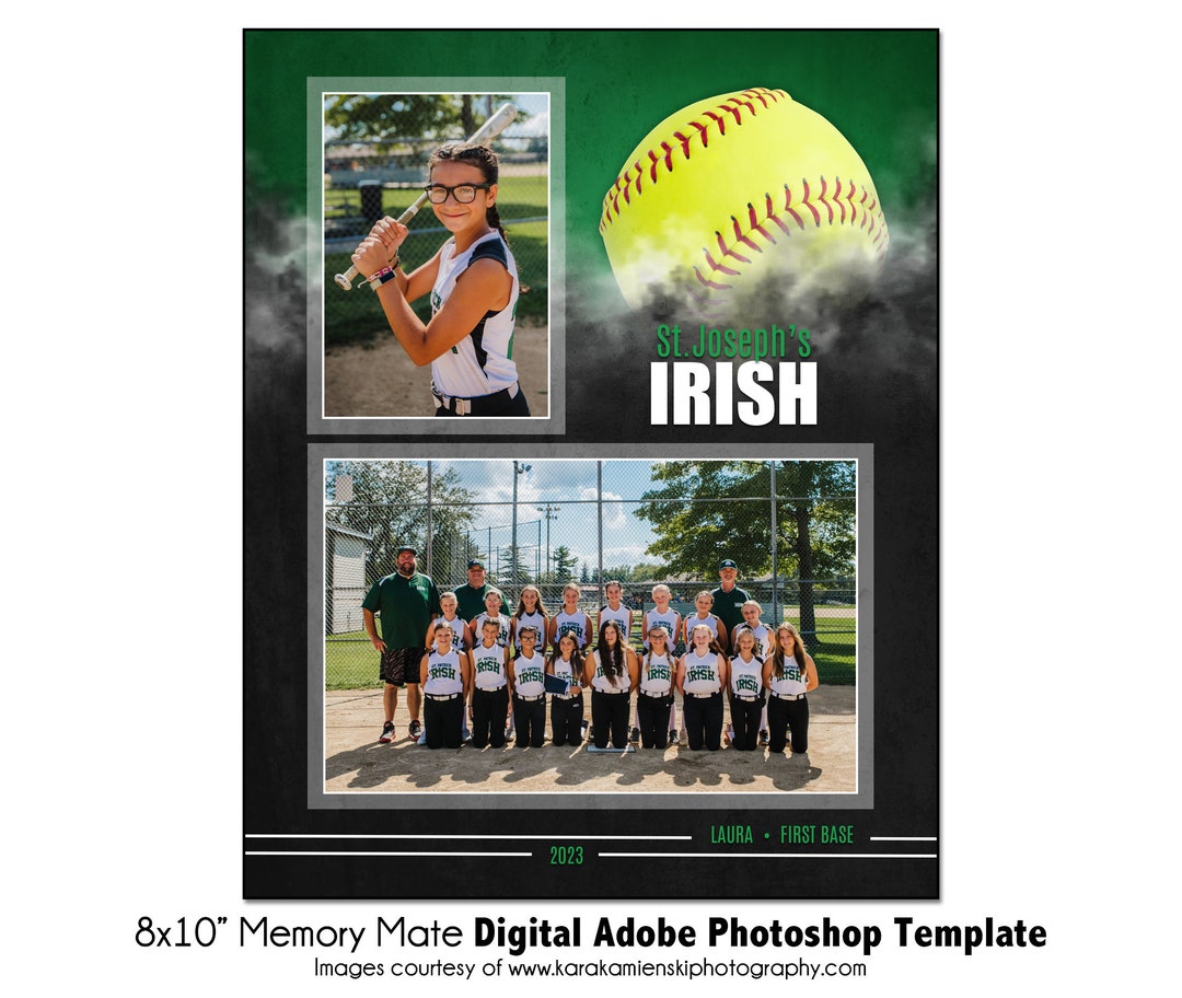 SOFTBALL MM027 8x10 Adobe Memory Mate Digital Template Sports