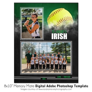 SOFTBALL MM027 / 8x10 Adobe Photoshop Memory Mate modello digitale / Modello Photoshop sportivo per squadre e individui / Solo file digitale