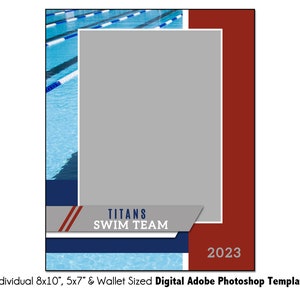 SWIM  Ind003 | 8x10, 5x7, Wallet Adobe Photoshop Digital Template | Sports Photoshop Template for Teams & Individuals | Digital Only