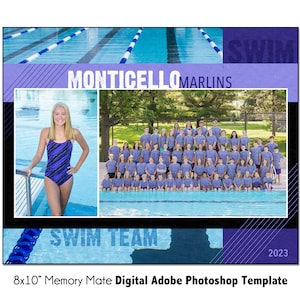 SWIM MM004 | 8x10 Adobe Photoshop Memory Mate Digital Template | Sports Photoshop Template for Team & Individual | Digital File Only