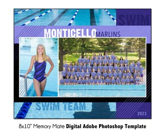 SWIM MM004 | 8x10 Adobe Photoshop Memory Mate Digital Template | Sports Photoshop Template for Team & Individual | Digital File Only