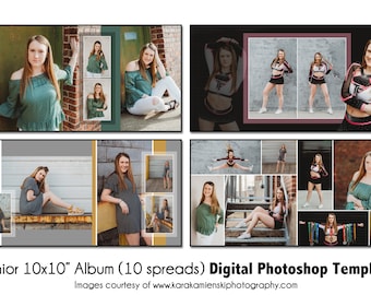 SENIOR ALBUM 001 | 10x10" Digital Photo Album Template | PSD Photoshop Template | Digital File Only