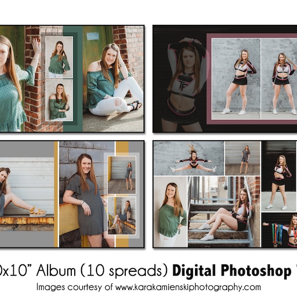 SENIOR ALBUM 001 | 10x10" Digital Photo Album Template | PSD Photoshop Template | Digital File Only