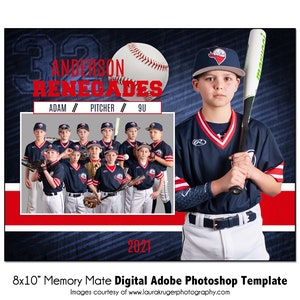 BASEBALL MM023_H | 8x10 Adobe Photoshop Memory Mate Digital Template | Sports Photoshop Template for Teams & Individuals | Digital File Only