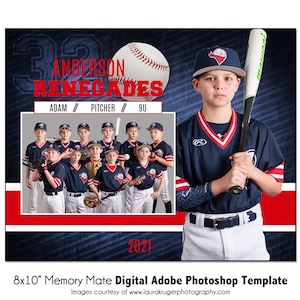 BASEBALL MM023_H | 8x10 Adobe Photoshop Memory Mate Digital Template | Sports Photoshop Template for Teams & Individuals | Digital File Only