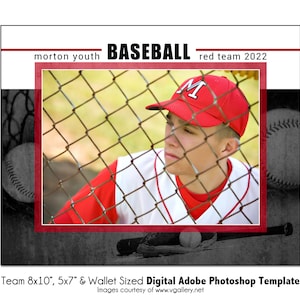 BÉISBOL T002 / 8x10, 5x7, Plantilla digital de Photoshop para billetera / Plantilla de Photoshop para deportes para equipos e individuos / Solo archivo digital