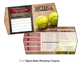 SOFTBALL PRICELIST 001 | Sports Pricelist 5x10" Adobe Photoshop Digital Template | Sports Photo Pricelist Photoshop Template | Digital File
