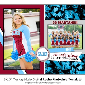 CHEERLEADING MM006 | 8x10 Adobe Photoshop Memory Mate Digital Template | Sports Photoshop Template for Team & Individual | Digital File Only