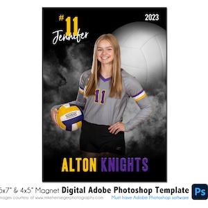 AIMANT VOLLEYBALL 023 |  Modèle numérique Adobe Photoshop 5 x 7" et 4 x 5" | de Photoshop pour aimants de sport | Fichier numérique uniquement