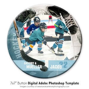 HOCKEY BUTTON 001 | 7x7 Adobe Photoshop Digital Photo Button Template | Sports Photoshop Template | Digital File Only