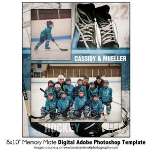 HOCKEY MM001 | 8x10 Adobe Photoshop Memory Mate デジタル テンプレート | チームおよび個人向けスポーツ Photoshop テンプレート | デジタル ファイルのみ