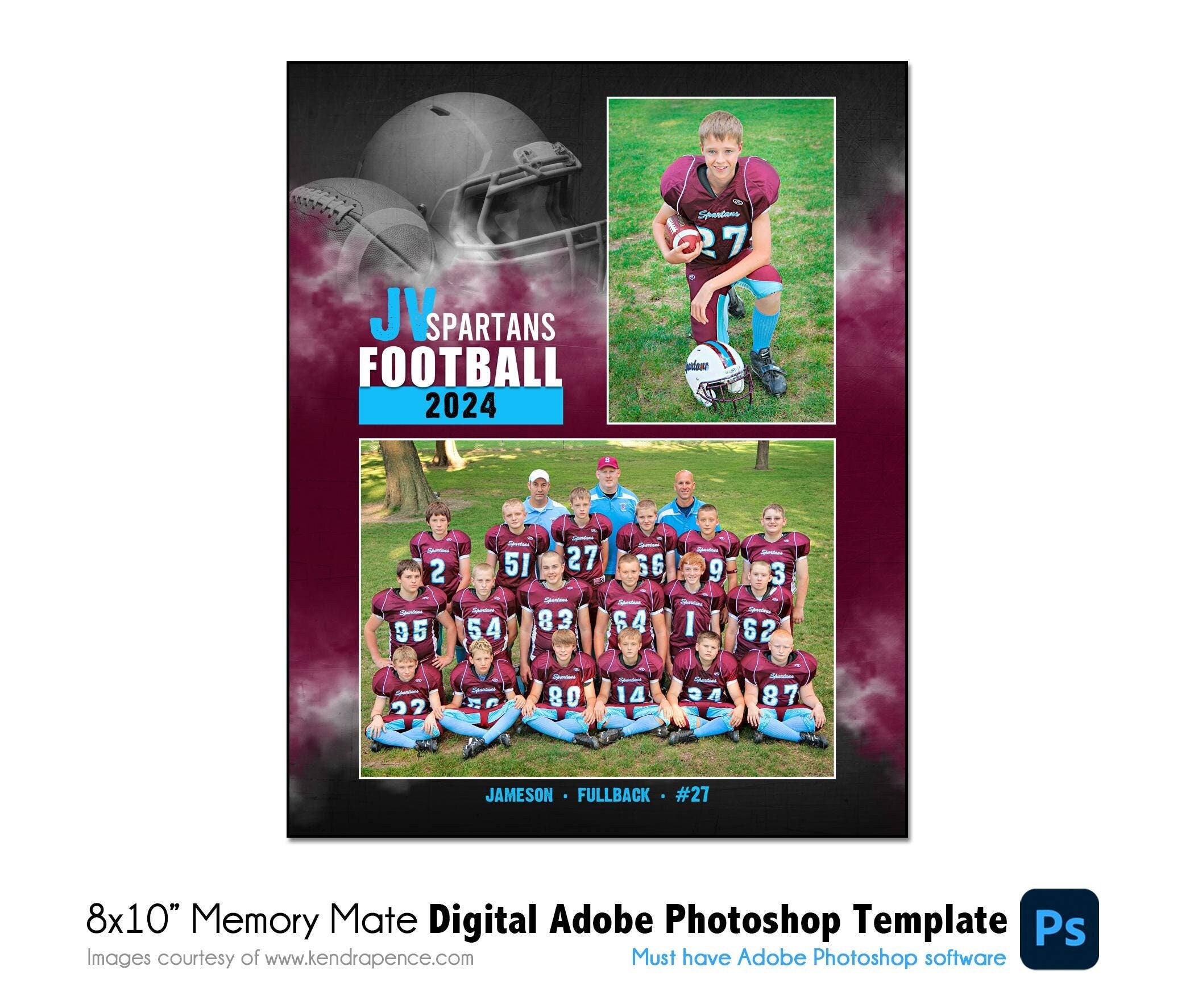 フットボールメモリーメイトテンプレート022：8x10インチPhotoshop PSD、カスタマイズ可能（デジタルファイルのみ） - Etsy 日本, image size:2100x1773