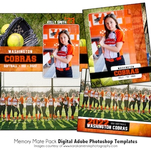 ソフトボール パック C | Adobe Photoshop Memory Mate デジタル テンプレート | チームおよび個人向けスポーツ Photoshop テンプレート | デジタル ファイルのみ