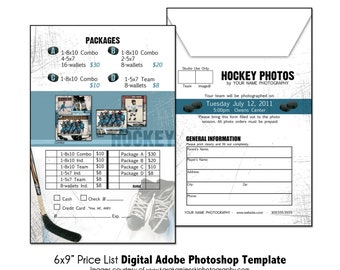 HOCKEY  PRICELIST 001 | Sports Pricelist 6x9" | Adobe Photoshop Digital Template | Photo Pricelist Photoshop Template | Digital File Only