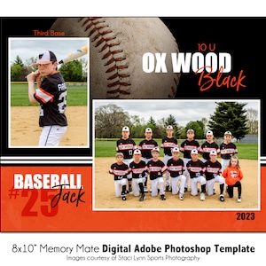 BASEBALL MM025 / 8x10 Adobe Photoshop Memory Mate modello digitale / Modello Photoshop sportivo per squadre e individui / Solo file digitale