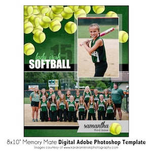 Softball Memory Mate Photo Template 010: 8x10” Photoshop PSD, Customizable (Digital File Only)