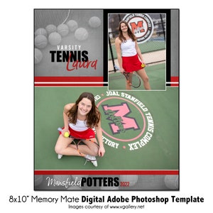 TENNIS MM001 | 8x10 Adobe Photoshop Memory Mate Digitale Vorlage | Sport Photoshop Vorlage für Teams & Einzelne | Nur digitale Datei