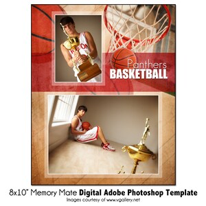 バスケットボール MM001 | 8x10 Adobe Photoshop Memory Mate デジタル テンプレート | チームおよび個人向けスポーツ Photoshop テンプレート | デジタル ファイルのみ