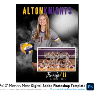 VOLLEY-BALL MM023 | Modèle numérique Adobe Photoshop Memory Mate 8 x 10 | Modèle Photoshop de sport pour équipes et individus | Fichier numérique uniquement