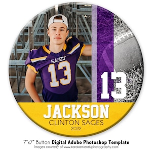 FOOTBALL  BUTTON 002 | 7x7 Adobe Photoshop Digital Photo Button Template | Sports Photoshop Template | Digital File Only