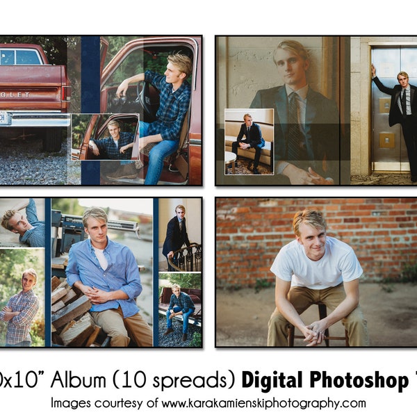 SENIOR ALBUM 002 | 10x10" Digital Photo Album Template | PSD Photoshop Template | Digital File Only