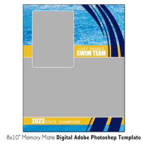 SWIM MM002 | 8x10 Adobe Photoshop Memory Mate Digital Template | Sports Photoshop Template for Team & Individual | Digital File Only