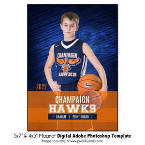 AIMANT DE BASKET-BALL023 | Modèle numérique Adobe Photoshop 5 x 7" et 4 x 5" | de Photoshop pour aimants de sport | Fichier numérique uniquement