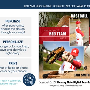 BASEBALL MM003_CORJL | 8x10 Sports Memory Mate Online Editable Template with Corjl |  Digital File Only | DIY Printable
