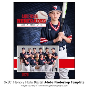 BASEBALL MM023 / 8x10 Adobe Photoshop Memory Mate modello digitale / Modello Photoshop sportivo per squadre e individui / Solo file digitale