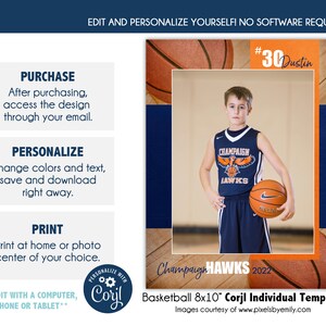 BASKETBALL Ind027_CORJL | 8x10 Sport Individuelle online bearbeitbare Vorlage | Druckbare Corjl Vorlage | Digitale Datei Nur - DIY druckbar