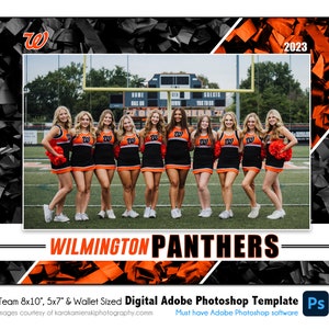 CHEERLEADING T018 | 8x10,5x7, Wallet Adobe Photoshop Digital Template | Sports Photoshop Template for Teams & Individual | Digital File Only
