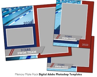 SWIM PACK C | Adobe Photoshop Memory Mate Digital Template | Sports Photoshop Template for Teams & Individuals | Digital File Only