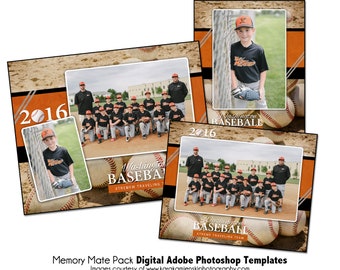 Baseball Photo Template Pack D: Memory Mate, Individual, Team Photoshop PSD (Digital File Only)