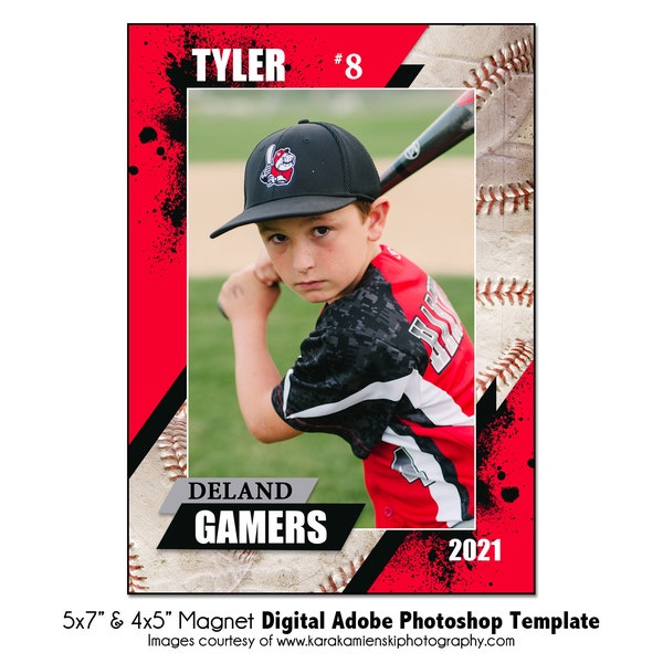 BASEBALL MAGNET 011 |  5x7" & 4x5" Adobe Photoshop Digital Template | Sports Photoshop Magnet Template  | Digital File Only