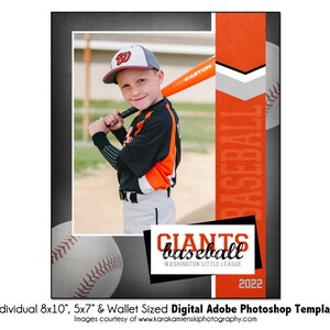 BÉISBOL Ind007 / 8x10, 5x7, Plantilla digital de Adobe Photoshop para billetera / Plantilla de Photoshop deportiva para equipos e individuos / Solo archivo digital