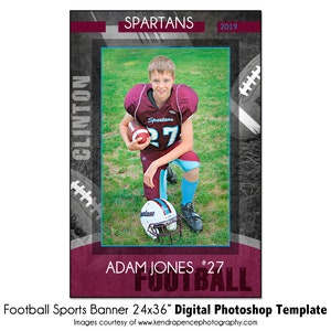 FOOTBALL BANNER 1- 24x36&quot; Digital Photoshop Template - Sports Banner PSD Photoshop Template - Digital File Only