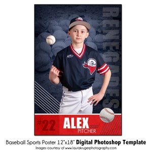Plantilla digital de Photoshop para póster de béisbol de 1/12" x 18" / Plantilla PSD para Photoshop para póster de deportes juveniles (solo archivo digital)