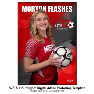 AIMANT DE FOOTBALL 012 |  Modèle Photoshop numérique Adobe 5 x 7" et 4 x 5" | de Photoshop pour aimants de sport | Fichier numérique uniquement