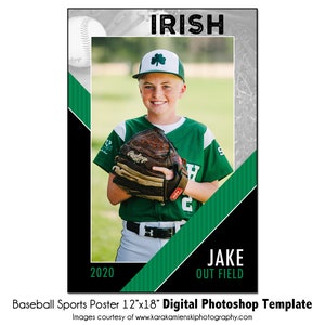 Plantilla digital de Photoshop para póster de béisbol de 4/12" x 18" para deportes/Plantilla PSD para póster de deportes juveniles (archivo digital únicamente)