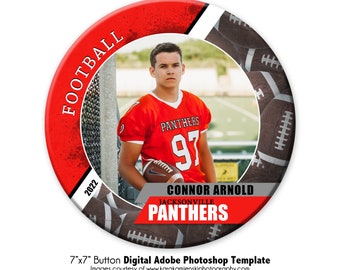 FOOTBALL  BUTTON015 | 7x7 Adobe Photoshop Digital Photo Button Template | Sports Photoshop Template | Digital File Only