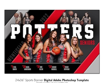 BASKETBALL BANNER002 | 24x36" Adobe Photoshop Banner Digital Template | Sports Photoshop Template for Team or Individual | Digital File Only
