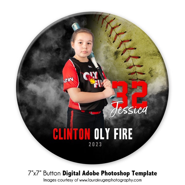 SOFTBALL BUTTON 028 | 7x7" Adobe Photoshop Button Digital Photo Button Template | Sports Template for  Individual | Digital File Only