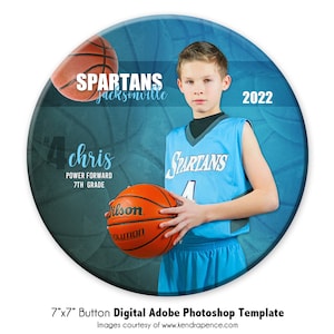 BASKETBALL  Button 015 | 7x7 Adobe Photoshop Digital Photo Button Template | Sports Button Photoshop Template - Digital File Only