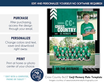 CROSS COUNTRY MM001_CORJL | 8x10 Sports Memory Mate Online Editable Template with Corjl |  Digital File Only | DIY Printable