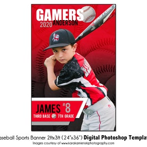 Baseball Banner 3 | 2ftx3ft (24"x36") Sports Digital Photoshop Template | Youth Sports Banner PSD Photoshop Template - Digital File Only