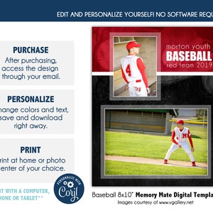 BASEBALL MM002_CORJL | 8x10 Sports Memory Mate Online Editable Template with Corjl |  Digital File Only | DIY Printable