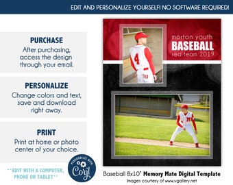 BASEBALL MM002_CORJL | 8x10 Sports Memory Mate Online Editable Template with Corjl |  Digital File Only | DIY Printable