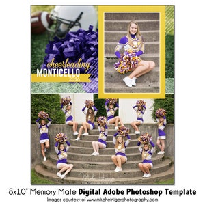 チアリーディング MM004 | 8x10 Adobe Photoshop Memory Mate デジタル テンプレート | チームおよび個人向けスポーツ Photoshop テンプレート | デジタル ファイルのみ