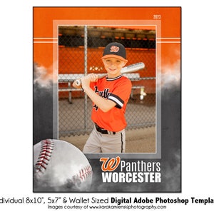 BÉISBOL Ind030 / 8x10, 5x7, Plantilla digital de Adobe Photoshop para billetera / Plantilla de Photoshop deportiva para equipos e individuos / Solo archivo digital